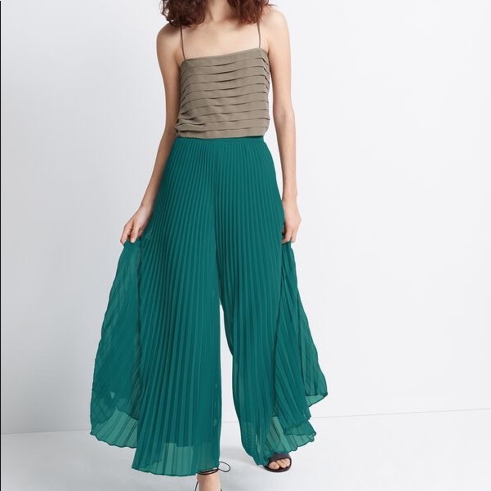 Club Monaco Jessyn Pant - Green Pleated Wide-Leg Pant